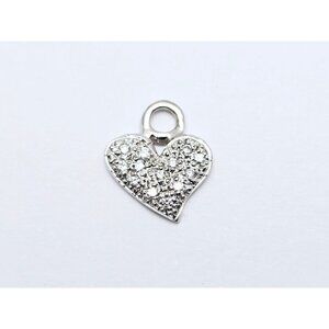 Erica Courtney Tiny 14K Karat Solid White Gold Diamond Heart Pendant Charm